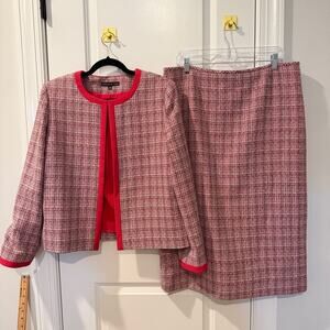 Preston & York Tweed Midi Skirt Suit Red Jacket Blazer